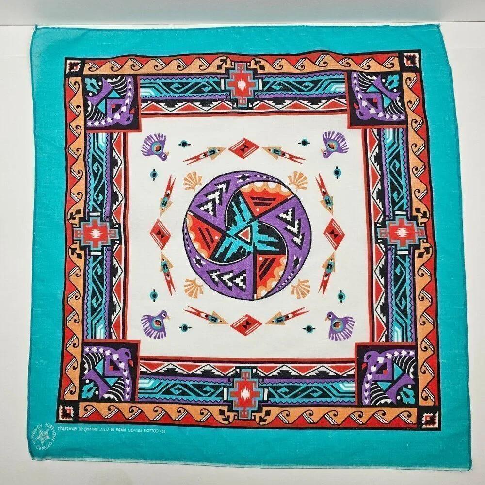 Vtg Wamcraft Southwest Tribal Aztec Native American Bandanna USA Made‎ RN14193